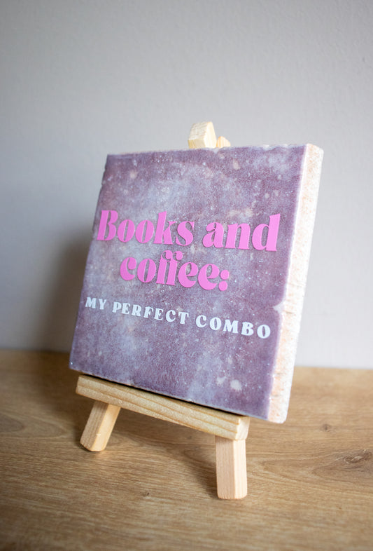 "Books And Coffee" Quote tegel met ezeltje