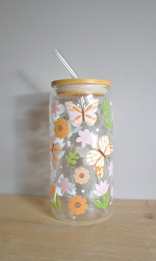 Tumbler Glas - Butterfly & Flowers