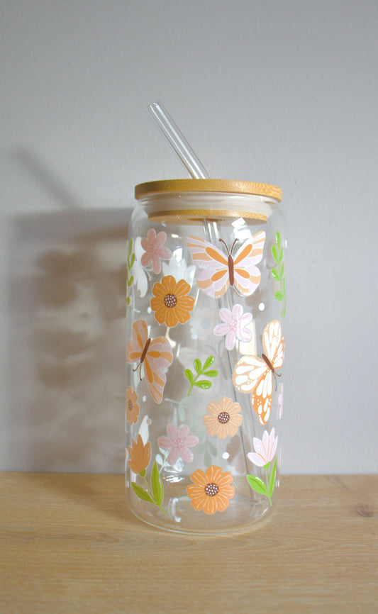 Tumbler Glas - Butterfly & Flowers